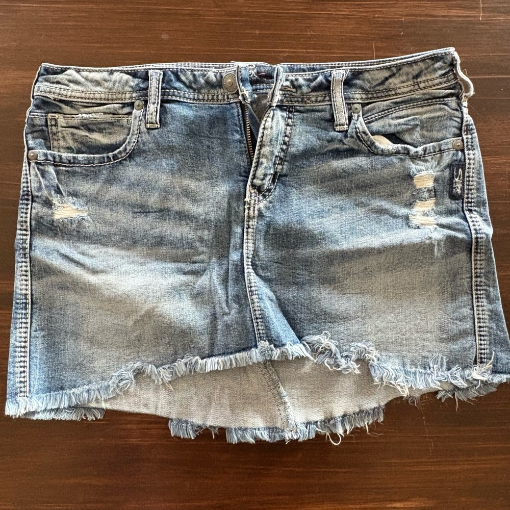 Denim Frayed Hem Skirt